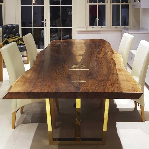 English Walnut dining table with brass legs, Colchester