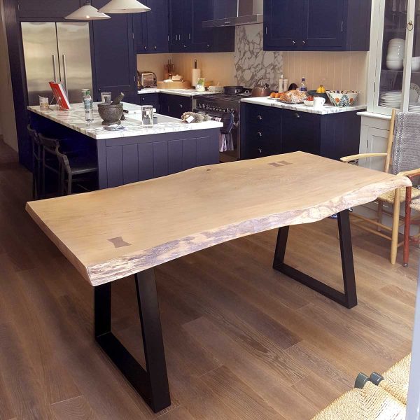 Lightened Oak single slab kitchen table, Putney
