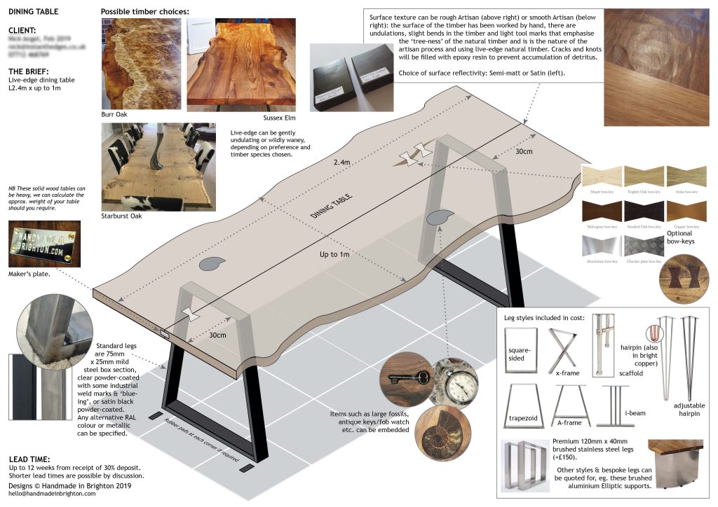 Isometric design drawing for a Handmade in Brighton table.